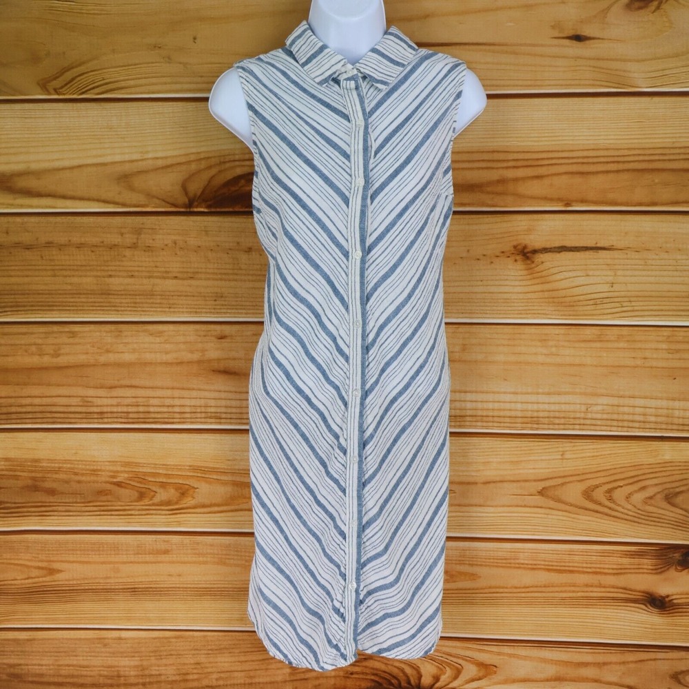Ava & Viv Button Up Dress Womens Sz 1X White Blue Striped Sleeveless Lightweight